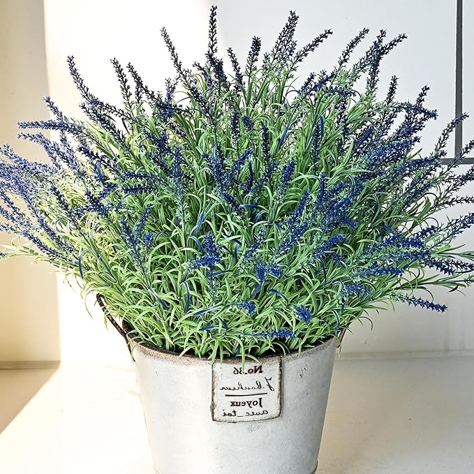 UV-Resistant Artificial Lavender Flowers – Certified Fade-Proof Outdoor Decor – Realistic Purple Fake Plants for Patio, Garden, and Landscaping (UV Resistant Dark Purple Lavender)