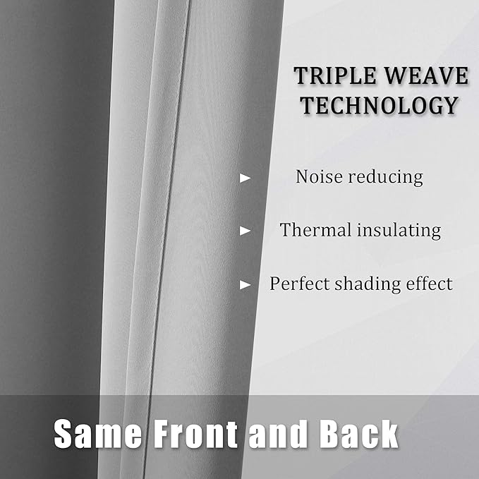 DUALIFE Ultimate Gray Blackout Curtain Panels/Drapes for Living Room 96 inch Length Solid Energy Efficient Room Darkening Bedroom Curtains Thermal Insulated Grommet Top 42x96 inch