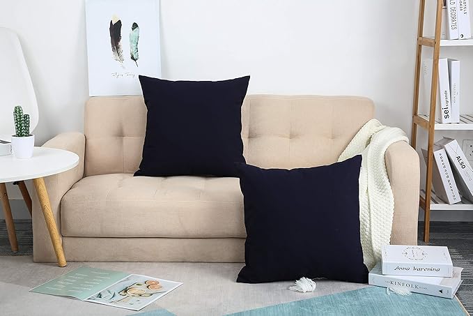 TangDepot Handmade Decorative Solid 100% Cotton Canvas Throw Pillow Covers/Pillow Shams, (18"x18", Dark Navy)