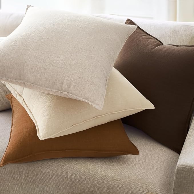 Linen Soild Decorative Pack of 4 Throw Lumbar Pillow Covers Soft Accent Farmhouse Gold Brown Cushion Case 12x20 Inch Rectangle Pillowcase for Chair Couch Sofa Bedroom Living Room