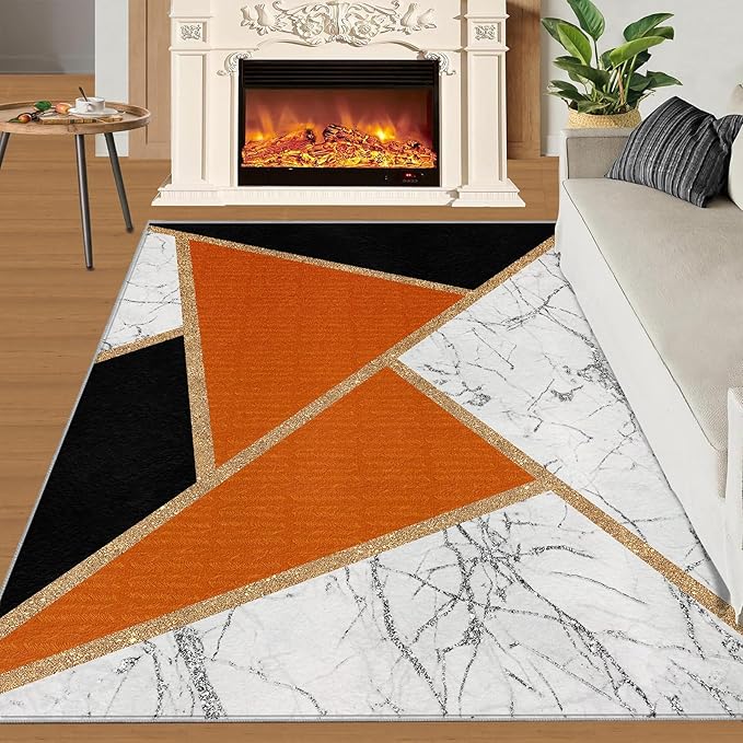 Geometric Marble Bedroom Rug Modern Light Luxury Marble Area Rugs Abstract Stone Crackle Carpet Geometric Patchwork Rug for Living Room Family and Pet 5x7ft