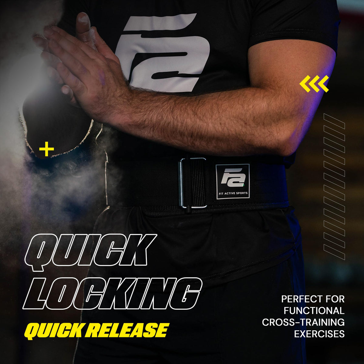 Fit Active Sports Self-Locking Weight Lifting Belt | Premium Weightlifting Belt for Cross Training & Power Lifting | Fast Locking Release Mechanism for Fitness and Power Lifting | Black, Large