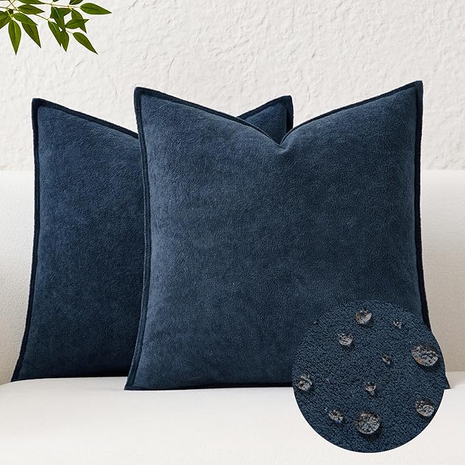 Kevin Textile Waterproof Decorative Pillow Covers Navy Blue 16x16 Inch Pack of 2 Soft Boucle Textured Throw Pillowcases Elegant Accent Pillows for Couch Sofa Chair Bed Home Decor Indoor Outdoor