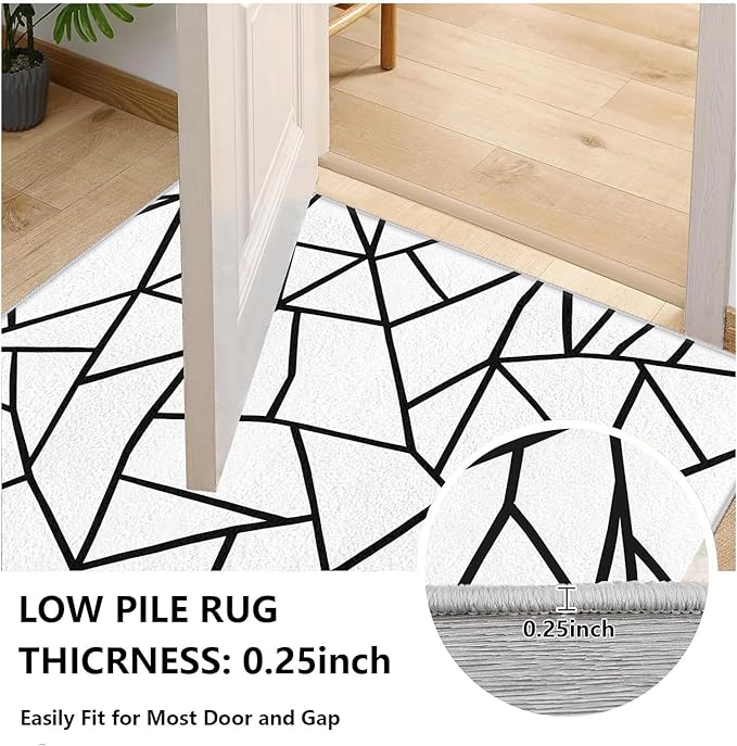 White and Black Rug - Black and White Rug, Geometric Area Rugs 6x9, Modern Abstract Rugs for Living Room Bedroom, Irregular Polygon Carpet Washable Non Slip Home Decor