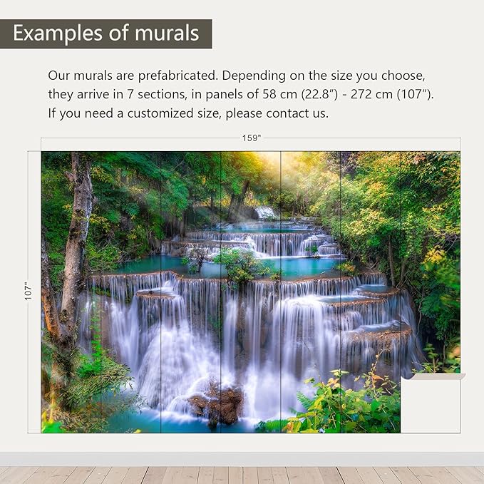 AFZEVEB-Green Waterfall Nature Landscape Wallpaper Wall murals for Kids Room 159"x107"(Not Peel and Stick)