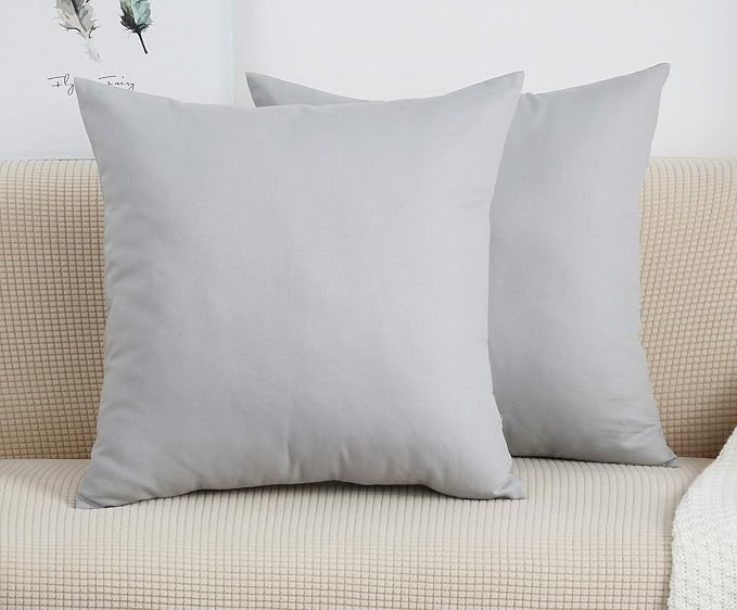TangDepot Handmade Decorative Solid 100% Cotton Canvas Throw Pillow Covers/Cushion Covers, 45 Colors Available - (16" x16" , Gray Stone, 2 Count (Pack of 1))