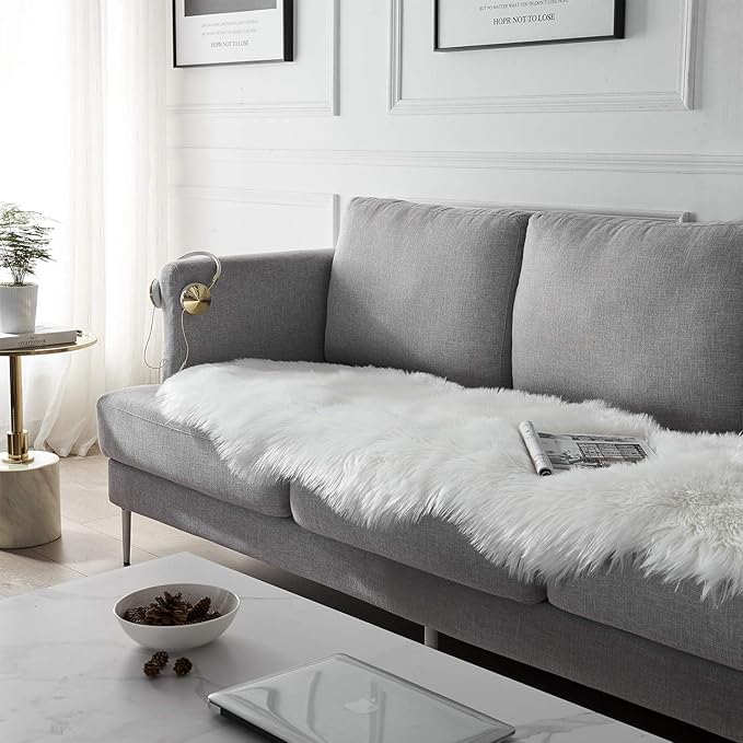 SERISSA Ultra Soft Fluffy Rug White Faux Sheepskin Fur Area Rug Shaggy Couch Cover Seat Cushion Furry Carpet Beside Rugs for Bedroom Floor Sofa Living Room Runner 2x6 Feet White