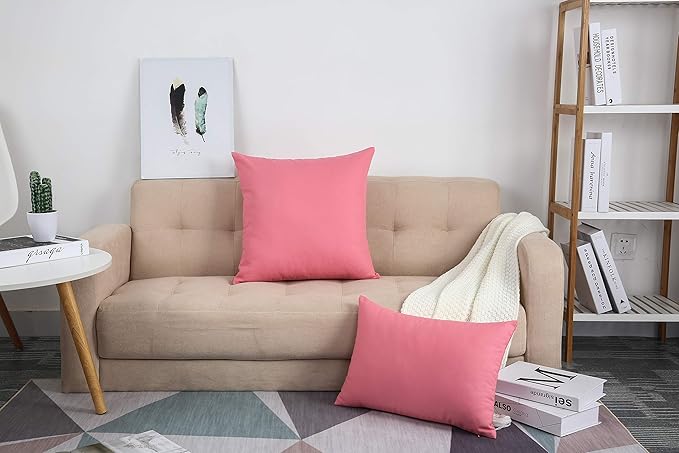 TangDepot Handmade Decorative Solid 100% Cotton Canvas Throw Pillow Covers/Pillow Shams, (22"x22", Pink)