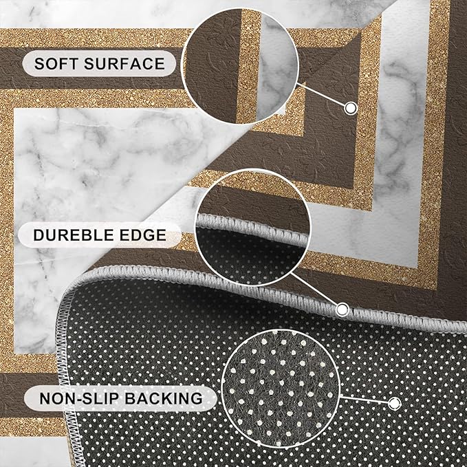 Marble Texture Area Rugs Rectangular Geometric Rug Gray White Marble Carpet Luxury Rug with Gold Accents Modern Minimalist Geometric Rugs for Bedroom Living Room 5x7ft
