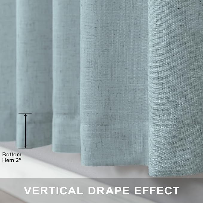 Pitalk Aqua Curtains 45 inch Length for Bedroom 2 Panels Rod Pocket Back Tab Lightweight Linen Semi Sheer Short Coastal Summer Sea Green Seafoam Curtains for Living Room Bathroom Home Office Teal