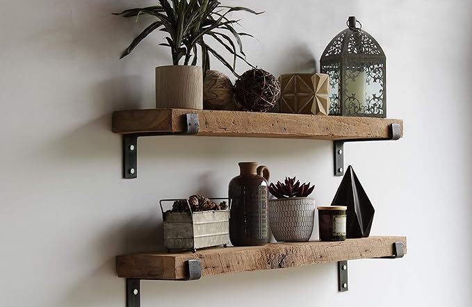 Urban Legacy Accent Shelves | Reclaimed Barn Plank | Set of 2 with Full Brackets (Natural, 36"x 7"x 2")