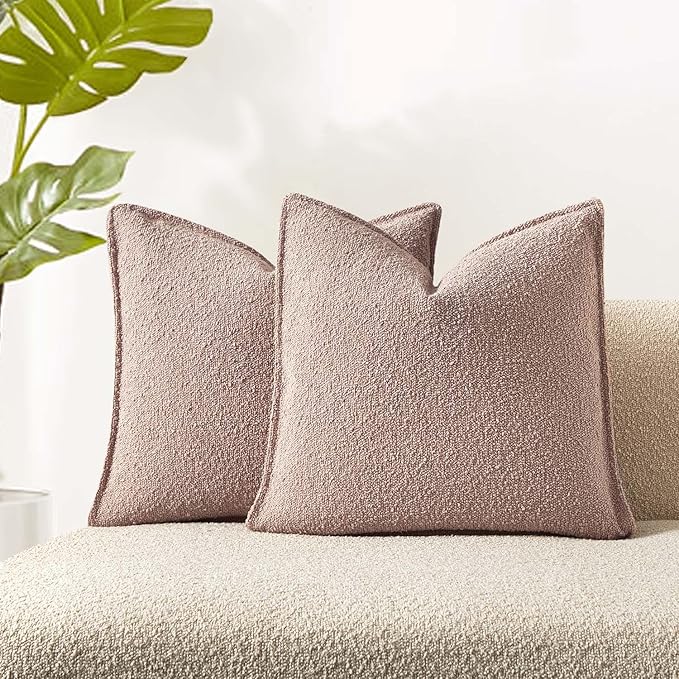 JUSPURBET Pink Decorative Pillow Covers 26x26 Set of 2 Throw Pillow Covers for Couch Sofa Bed Cozy Boucle Textured Cushion Covers Cases with Hidden Zipper for Living Room Home Decor
