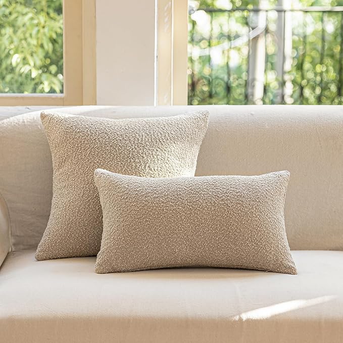GEEORY Decorative Throw Pillow Covers 22x22 Inch Pack of 2,Textured Boucle Neutral Cushion Cases for Bed Couch Sofa, Accent Modern Farmhouse & Minimalist Home Decor (Oatmeal Beige) GE03-22
