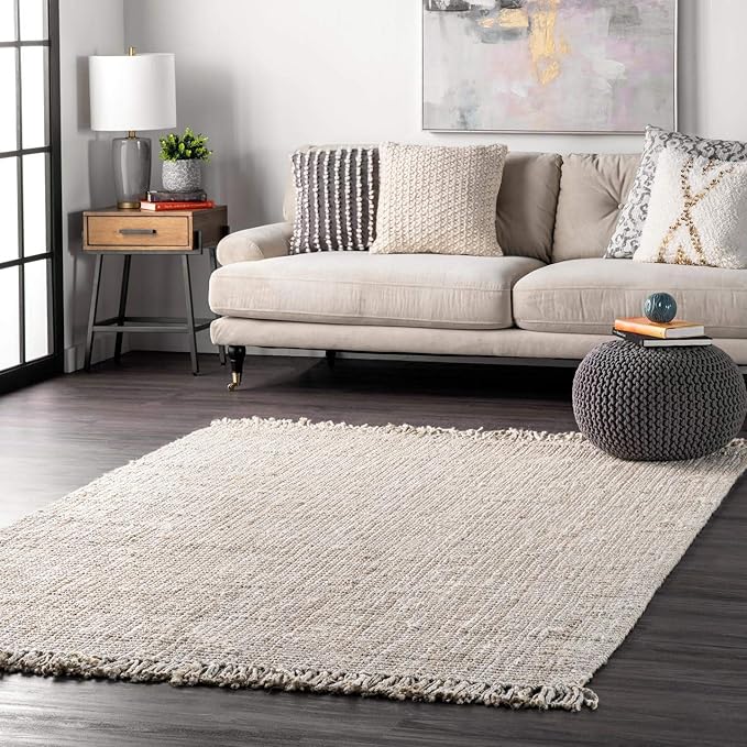 Nuloom Daniela Off-White, 6' x 9', Handmade, Jute, Tassel, Soft and Textured, High Traffic, Stain Resistant, Easy Clean, Durable Area Rug for Bedroom, Living Room, Dining Space, Foyer, Entryway