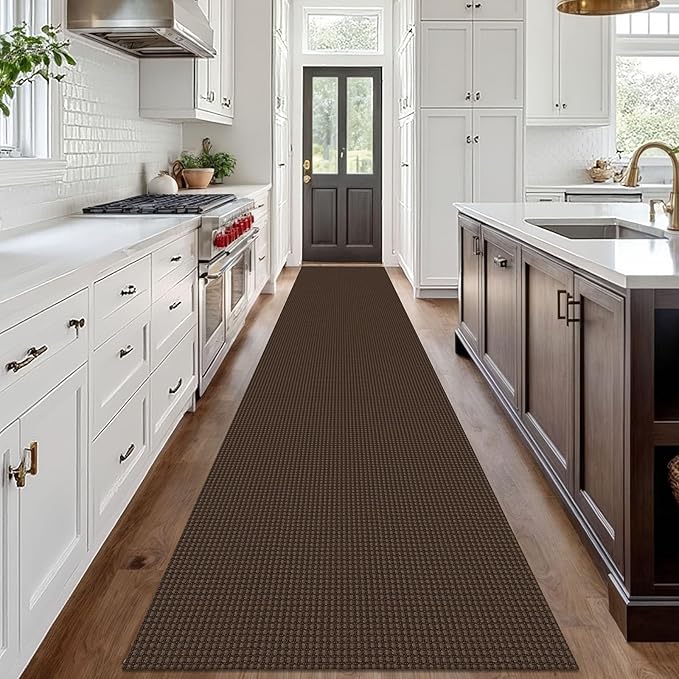 IOHOUZE Washable Exrea Long Hallway Runner Rug 3x18 Non Slip Rubber Backed Kitchen Runner Entryway Runner Indoor, Woven Rugs Floor Carpet for Kitchen Hall Entryway Stair, Brown
