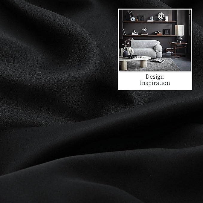 DUALIFE Blackout Curtains 60 inches Wide x 90 inches Long 2 Panels - Grommet Wall Divider Drapes Thermal Insulated Curtains for Bedroom Doorway, Black Color