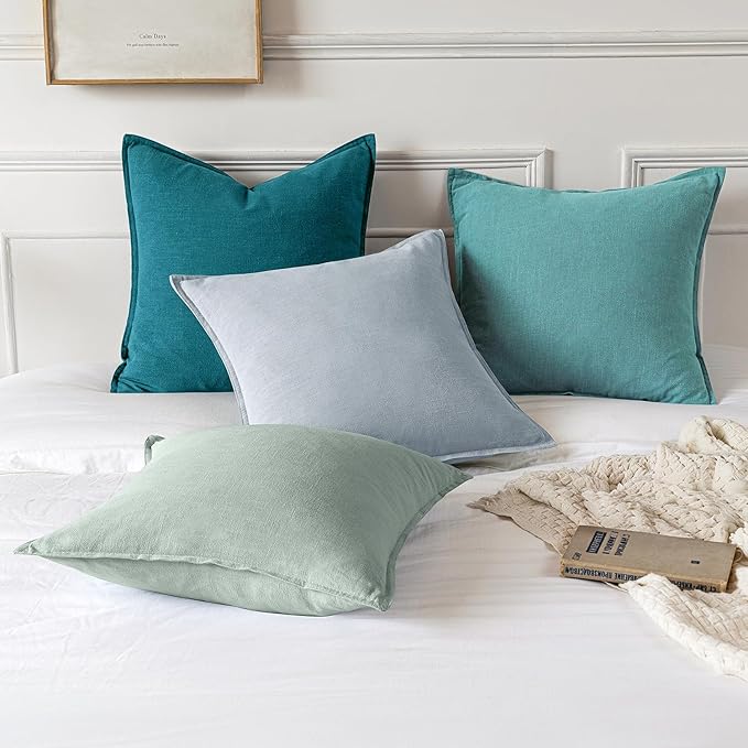 MIULEE Decorative Linen Pillow Covers 18x18 Inch Teal Blue Boho Farmhouse Neutral Couch Throw Pillows for Bed Pack of 2 Accent Coastal Modern Pillowcase Summer Sofa Livingroom Home Decor
