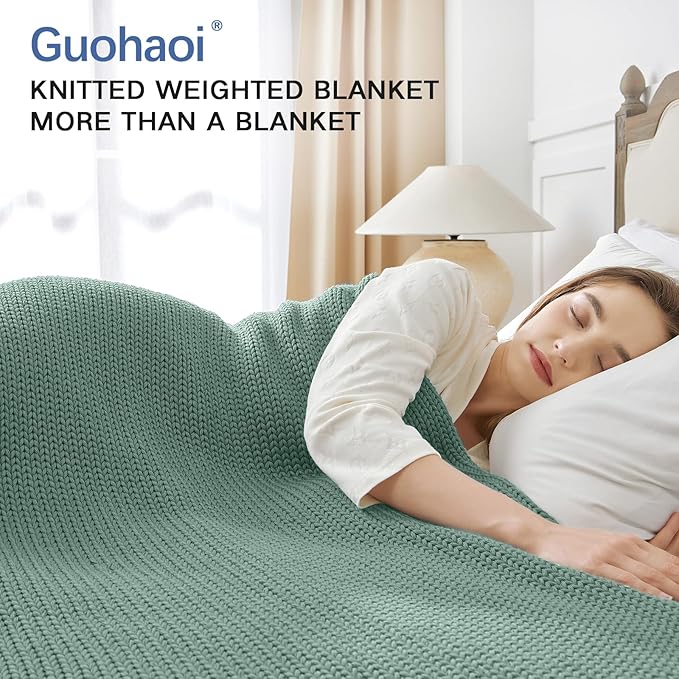 Guohaoi Knitted Weighted Blanket for Adults (Haze Green 48"x72" 20lbs) No Beads Cooling Throw Blanket for Hot Sleepers, Home Decor Breathable Chunky Knit Heavy Blanket Use on Full Size Bed