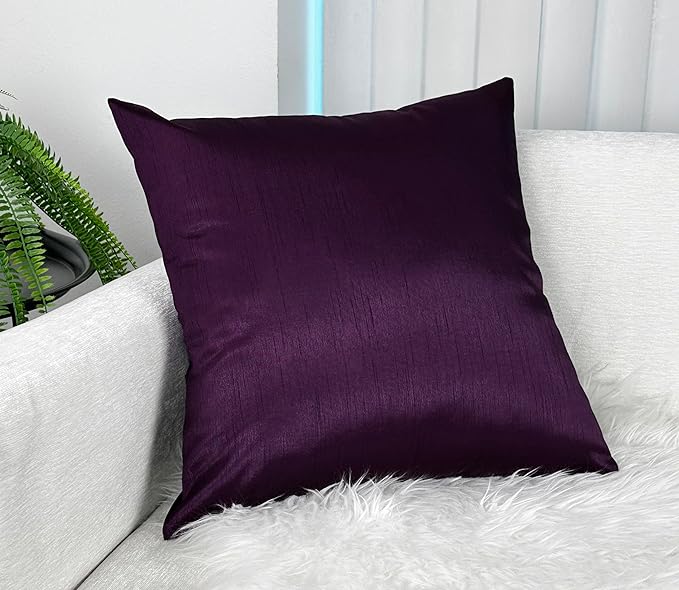 Aiking Home 20x20 Inches Faux Silk Square Throw Pillow Cover, Zipper Closure, Eggplant (Set of 2)