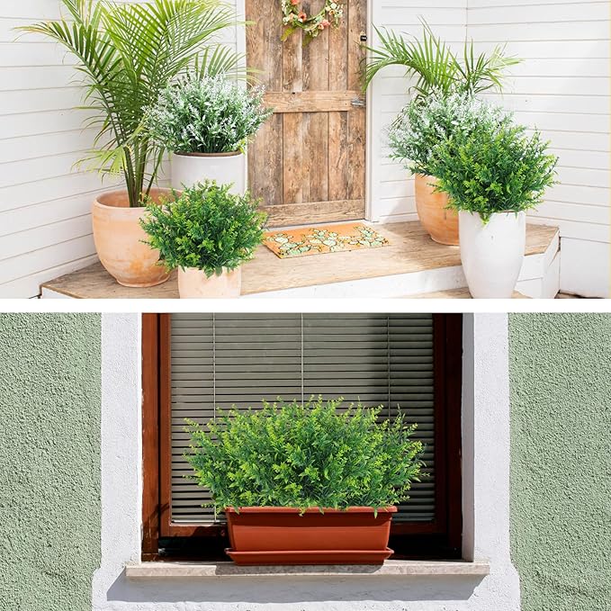 RECUTMS Artificial Outdoor Plants Artificial Flowers for Outside Artificial Plants Indoor Faux Spring Flowers Outdoor Fake Plants Flower Fillers for Bouquets Spring Vase Filler(Green)