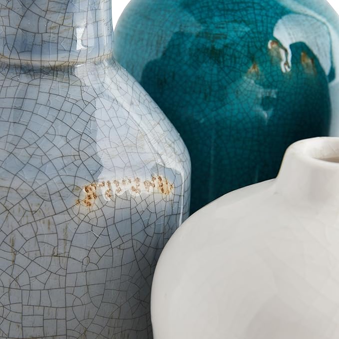 Creative Co-Op Blue & Ivory Terracotta Vases (Set of 4 Sizes)