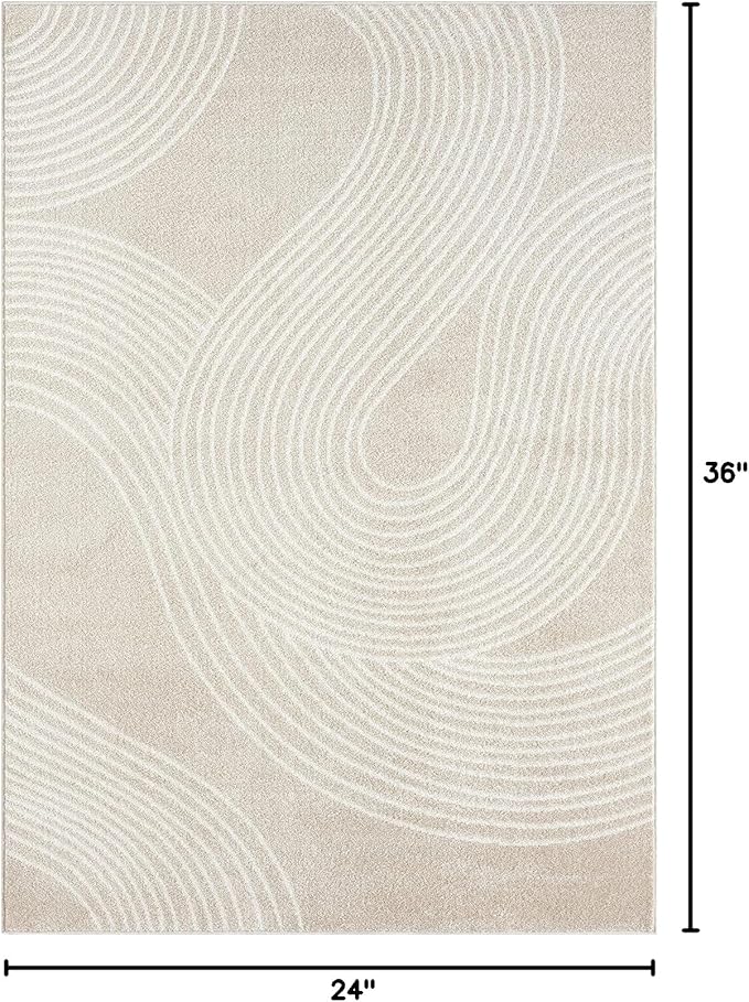 Abani Nuevo Collection Area Rug - Transitional Beige/Cream Design -2' x 3' - Easy to Clean - Durable for Kids and Pets - Non-Shedding - Medium Pile - Soft Feel - for Living Room, Bedroom & Office