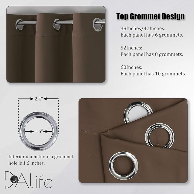 DUALIFE Brown Curtains 84 Inches Long Coffee Color Blackout Curtains with Grommet Thermal Insulated Room Darkening Solid Widow Curtain Panels/Drapes for Bedroom 52x84 Inch 2 Panels