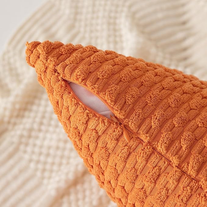 Kevin Textile Fall 2 Packs Decorative Throw Pillow Covers 20x20 Inch for Couch Bed Sofa Modern Farmhouse Boho Home Decor Soft Cute Plush Corduroy Cushion Case Orange 50x50 CM