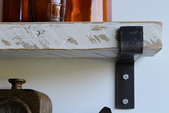 Urban Legacy Accent Shelves | Reclaimed Barn Plank | Set of 2 with Full Brackets (White Wash 40" x 7" x 2")
