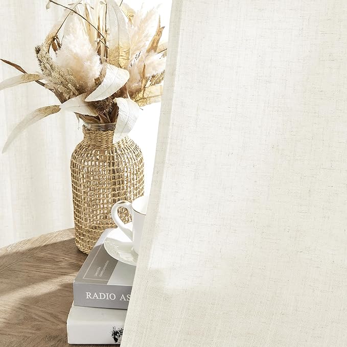 Joydeco Linen Curtains 2 Panel Set, Ivory on Linen Curtains 108 Inch Light Filtering Drapes for Living Room, 100 Inches Wide Drapes with Rod Pocket Back Tab(108" L x 100" W)
