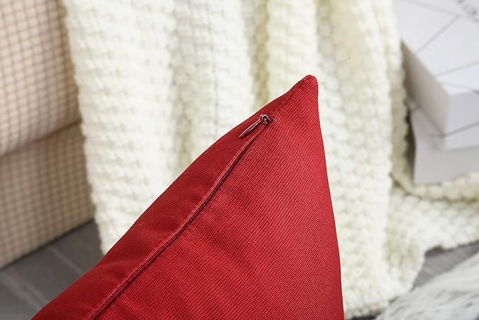 TangDepot Cotton Solid Throw Pillow Cover, 14 INCH x 14 INCH, Deep Red