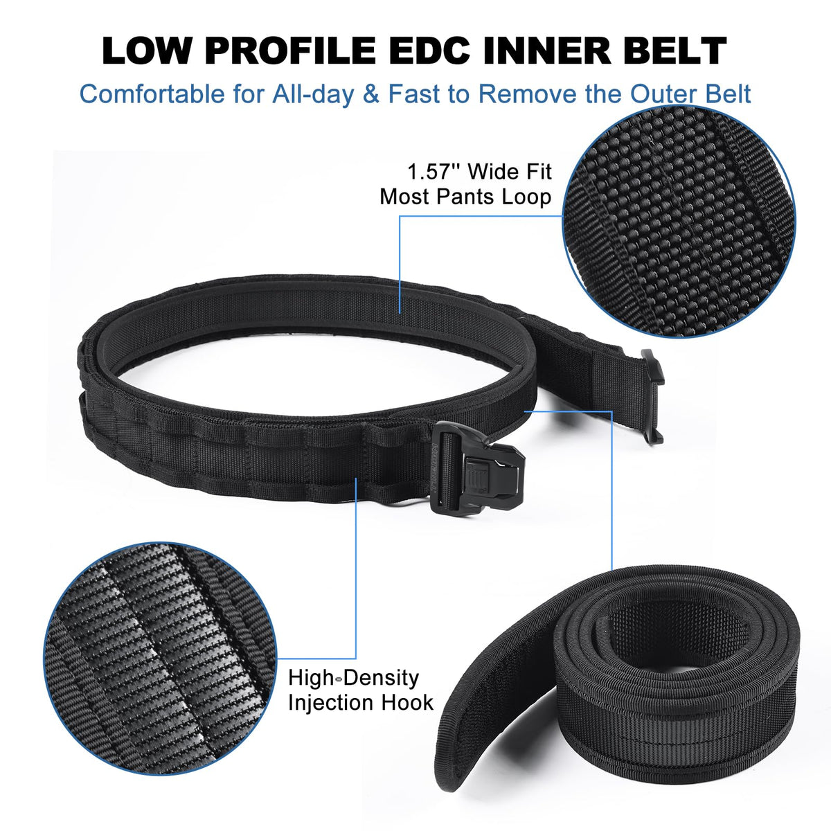 WarBull Tactical Battle Molle Belt, 2'' Quick Release Gun Belt w/Secure Locking & 1.57'' EDC Inner Belts, Heavy Duty Combat Outer Duty Belt for Law Enforcement, Security, Shooter -Black M
