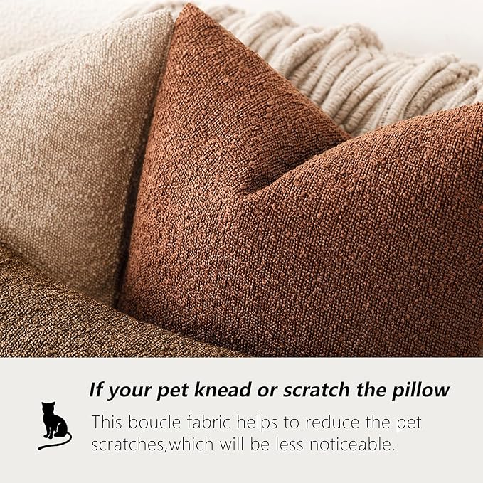 Foindtower Decorative Textured Boucle Throw Pillow Covers Accent Solid Pillow Cases Neutral Soft Cozy Couch Cushion Case for Chair Sofa Bedroom Living Room Home Decor 16x16 Inch,1PC,Red Taupe
