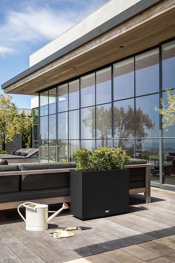 Veradek Block Series Span Plastic Planter - Tall Rectangular Planter for Indoor or Outdoor Patio/Porch | Durable All-Weather with Removable Insert Bucket | Modern Design for Plants, Flowers, Garden
