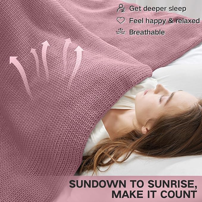 Guohaoi Knitted Weighted Blanket for Adults (Muted Pink 48"x72" 10lbs) No Beads Cooling Throw Blanket for Hot Sleepers, Home Decor Breathable Chunky Knit Heavy Blanket Use on Full Size Bed