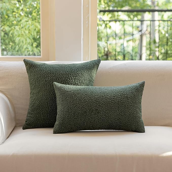GEEORY Decorative Throw Pillow Covers 22x22 Inch Pack of 2,Textured Boucle Neutral Cushion Cases for Bed Couch Sofa, Accent Mordern Farmhouse & Minimalist Home Decor (Olive Green) GE05-22