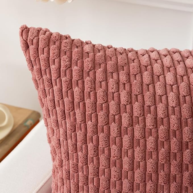 Kevin Textile Throw Pillow Covers Soft Corduroy Decorative Set of 2 Valentines Day Boho Striped Pillow Covers Pillowcases Farmhouse Home Decor for Couch Bed Sofa Living Room 12x20 Inch Blush Pink