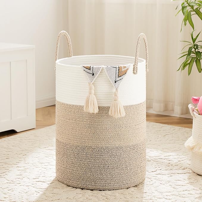 Laundry Basket,Woven Cotton Rope Laundry Hamper,60L for Decorative Storage of Dirty Clothes,Toys and Blankets in Bathroom,Bedroom and Living Room