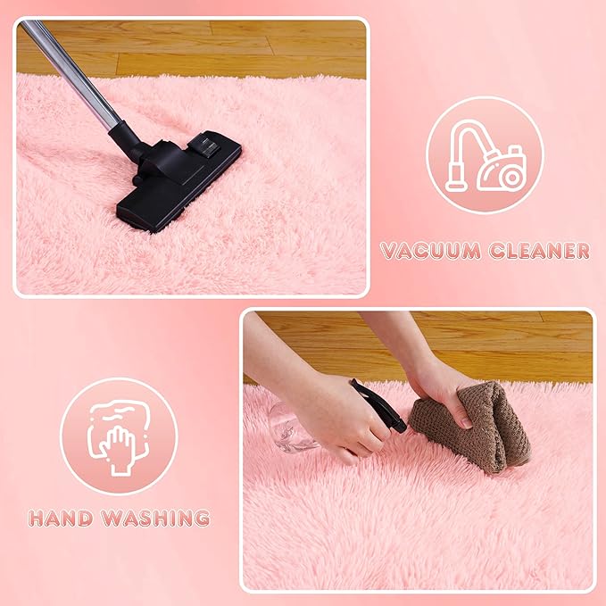 8x10 Large Area Rugs for Living Room, Ultra Fluffy Shag Rug for Bedroom, Modern Plush Soft Carpet for Girls Boys Kids Room Dorm Fuzzy Non Slip Rug for Home Decor Aesthetic, Pink