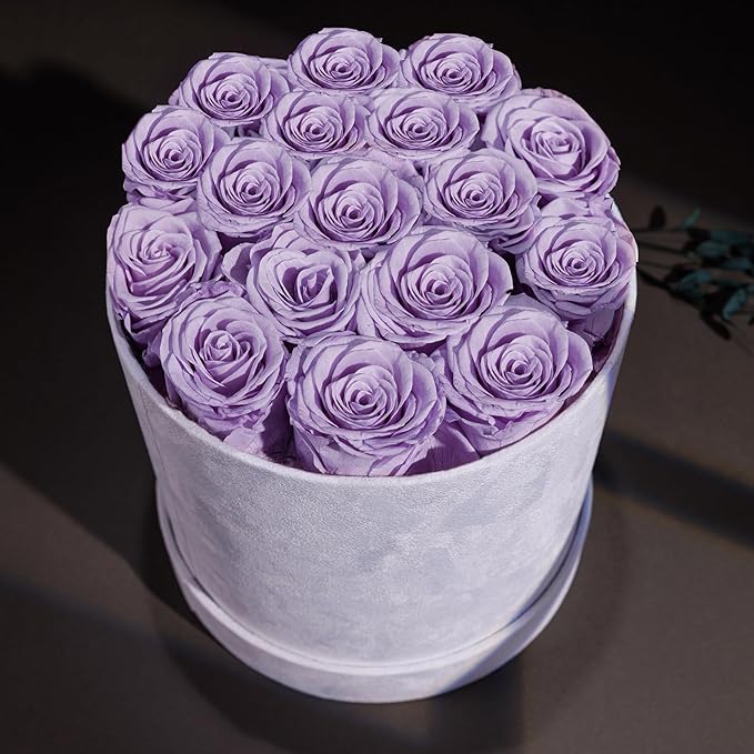 17 Flowers in a Luxury Suede Box, Birthday Gifts for Women, Preserved Flowers, Mothers Day Roses Gift for Mom, Lavender