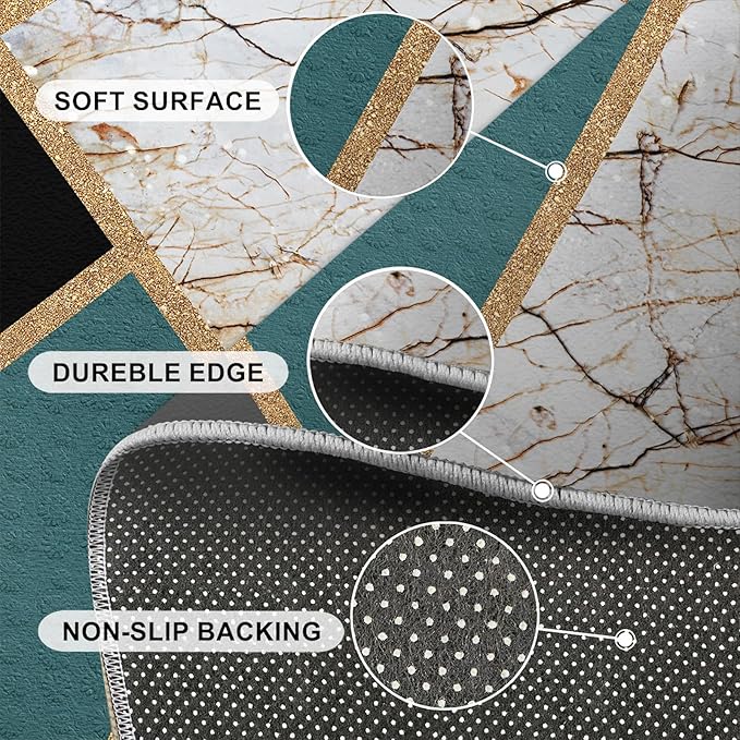 Emerald Green Marble Rug Modern Geometric Marble Area Rugs Light Luxury Geometric Striped Carpet Vintage Stone Crack Rug for Bedroom Living Room 4x6ft