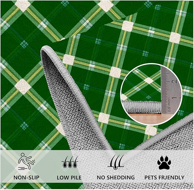 Plaid Rug - 7x10 Rug for Living Room, Geometric Stripes Soft Neutral Indoor Floor Carpet, Non-Slip Stain Resistant Modern Washable Rugs for Bedroom, Green Area Rugs