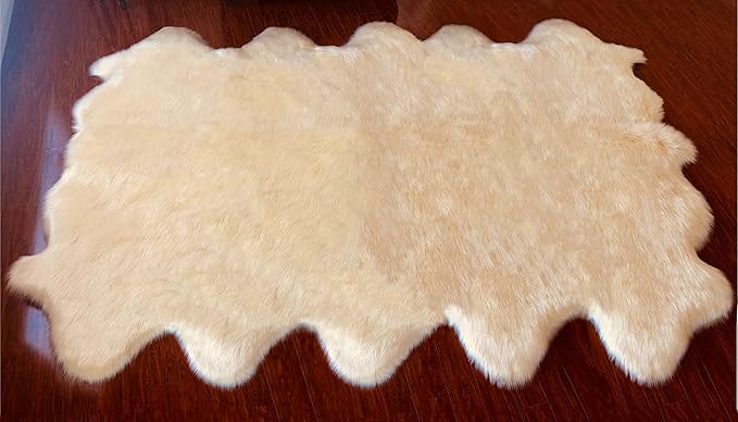 Free Shape Luxury Soft Fluffy Shag Area Rug Decto 10 Pelts 6'x10', 180x300cm - Vegan Fur Ultra Soft Indoor Carpet Nursery Rugs for Bedroom Home Decor, Cream