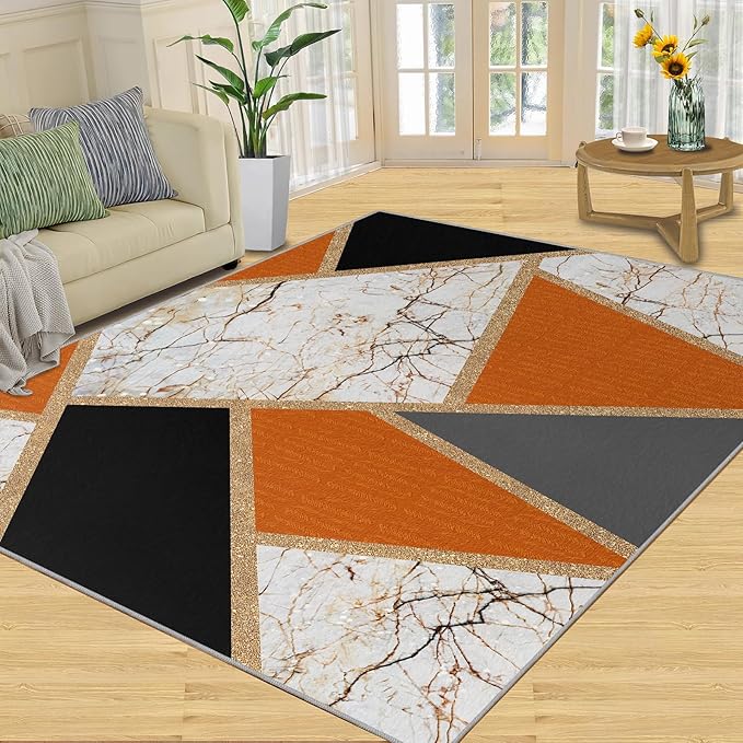 Geometric Marble Area Rugs Stone Crackle Rug Modern Abstract Marble Rug for Living Room European Medieval Geometric Rugs for Bedroom Entryway Hallway 8x10ft