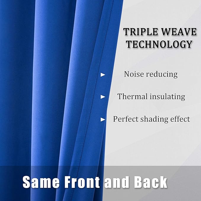 DUALIFE Royal Blue Blackout Curtains 84 inch Length Solid Energy Efficient Room Darkening Bedroom Curtains Thermal Insulated Grommet Top 52 x 84 Inch