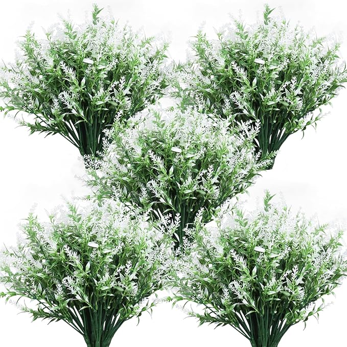 RECUTMS 36 Bundles Artificial Flowers for Outdoors, Artificial Plants UV Resistant Fake Flowers Greenery Faux Plants Outdoor for Decoration Outdoor Plants Hanging Planter Home Garden Decor(White)