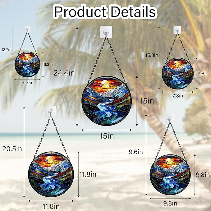 Stained Glass Window Hanging, Canyon Mountains Sunset View Sun Catcher for Window Home Decor Landscape Suncatcher Mother's Day Birthday Gifts for Women Men Mom and Nana 7.8 in