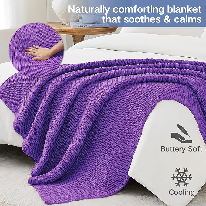 Guohaoi Knitted Weighted Blanket Kids (Purple 50"x60" 10lbs) No Beads Cooling Heavy Blanket, Home Decor Breathable Chunky Knit Throw Blanket for All-Season Use