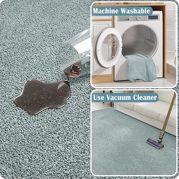jinchan Solid Plush Runner Rug 2x6 Performance Shaggy Washable Hallway Rug Soft Modern Faux Wool Cozy Non Slip Carpet for Bedroom Laundry Room Living Room Kids Nursery Slate Blue