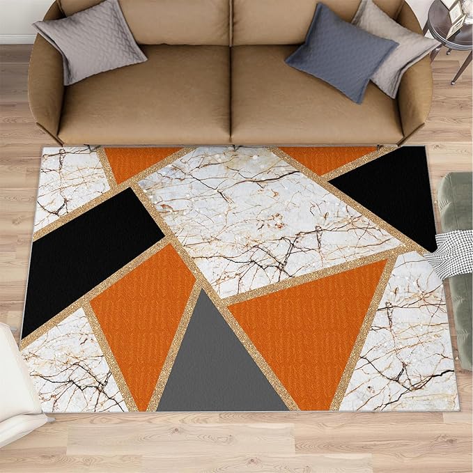Geometric Marble Area Rugs Stone Crackle Rug Modern Abstract Marble Rug for Living Room European Medieval Geometric Rugs for Bedroom Entryway Hallway 3x5ft